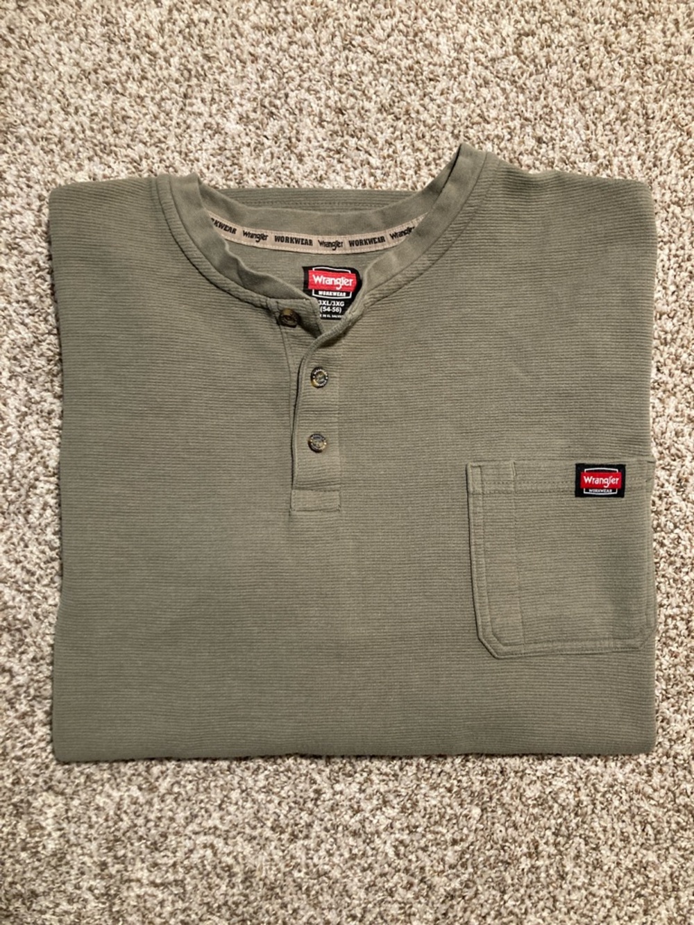 Wrangler Olive Green Long Sleeve Henley with Chest Pocket Size 3XL